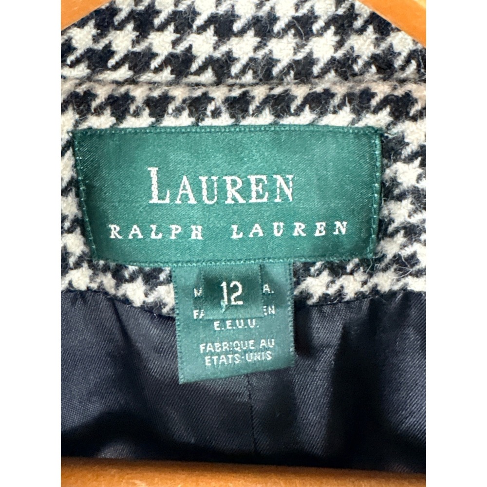 Lauren Ralph Lauren Womens 12 Houndstooth Worsted Wool Tweed Zip Blazer Vintage - Picture 4 of 12